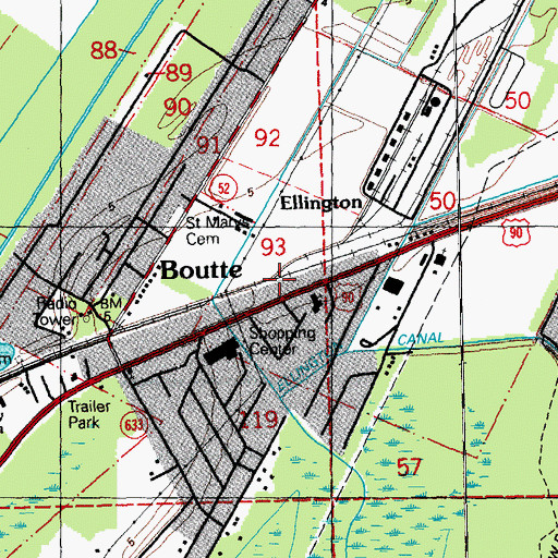 Topographic Map of Boutte Post Office, LA