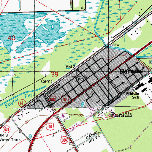 Topographic Map of Paradis Post Office, LA