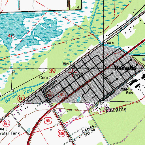 Topographic Map of Paradis Post Office, LA
