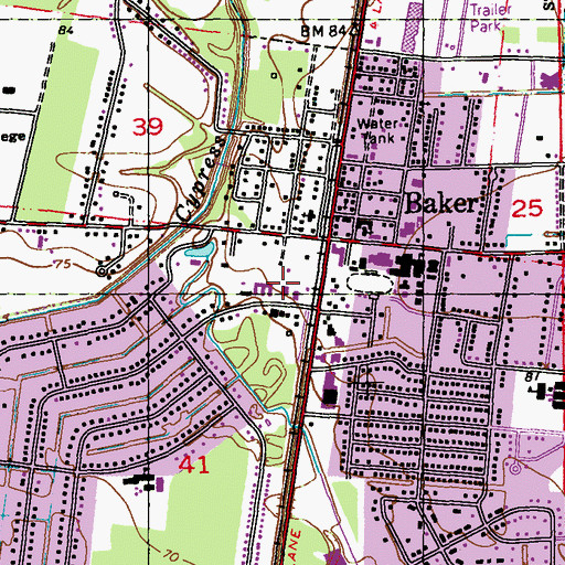 Topographic Map of Baker Post Office, LA