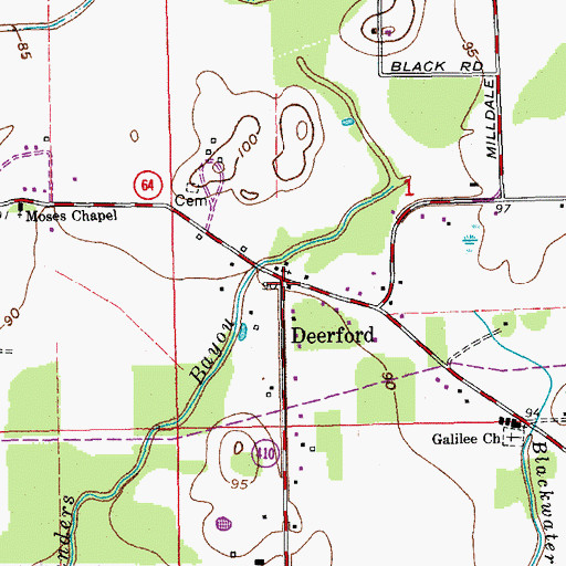 Topographic Map of Deerford Post Office (historical), LA