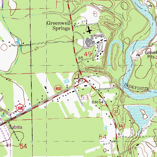 Topographic Map of Greenwell Springs Post Office, LA