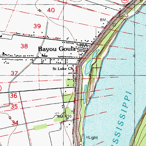 Topographic Map of Bayou Goula Post Office, LA