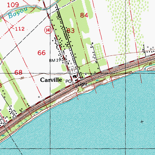 Topographic Map of Carville Post Office, LA