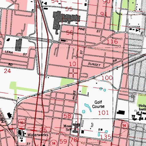 Topographic Map of Lafayette Post Office, LA