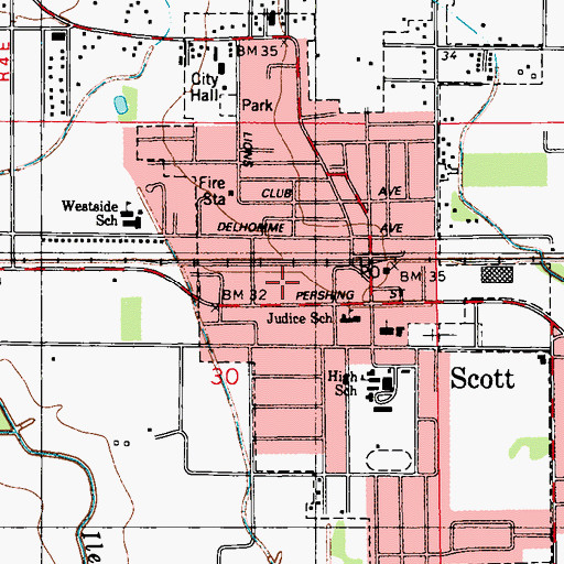Topographic Map of Scott Post Office, LA