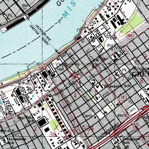 Topographic Map of Gretna Finance Post Office, LA