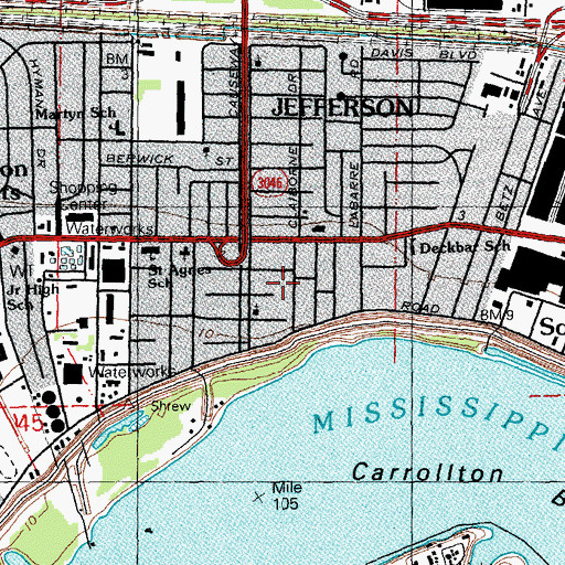 Topographic Map of Jefferson Branch Post Office, LA