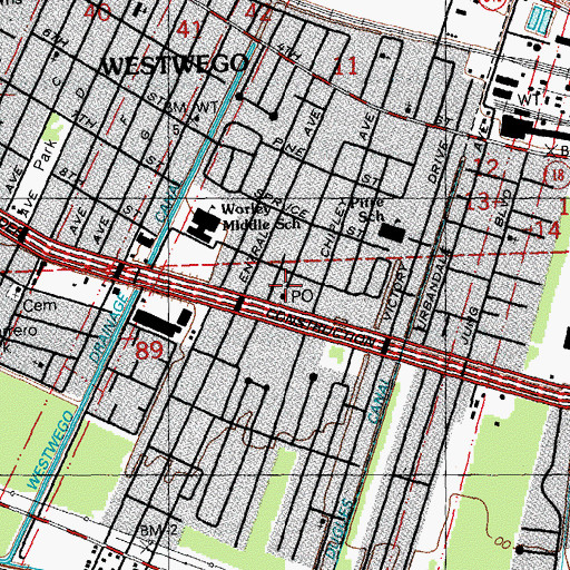 Topographic Map of Westwego Post Office, LA
