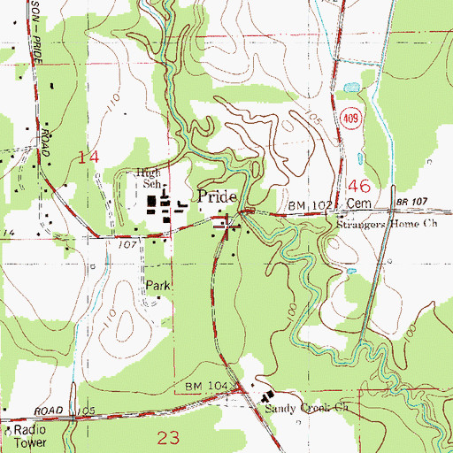 Topographic Map of Pride Post Office, LA