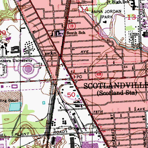 Topographic Map of Scotlandville Post Office, LA