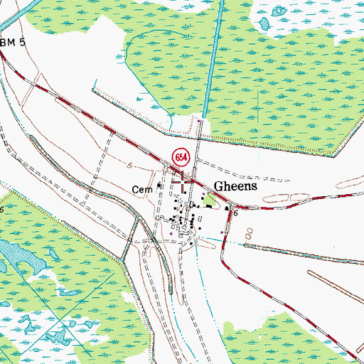 Topographic Map of Gheens Post Office, LA