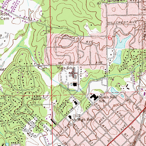 Topographic Map of Opelika Junior High School, AL