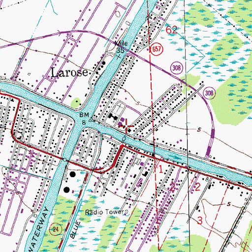 Topographic Map of Larose Post Office, LA