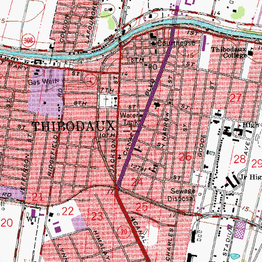 Topographic Map of Thibodaux Post Office, LA