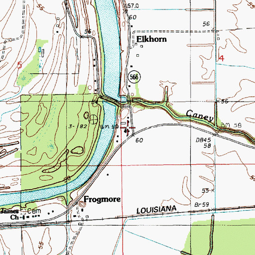 Topographic Map of Frogmore Post Office, LA
