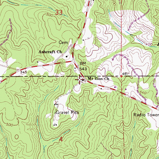 Topographic Map of Mount Zion Cemetery, AL