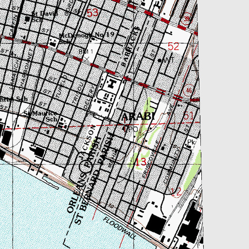 Topographic Map of Arabi Post Office, LA