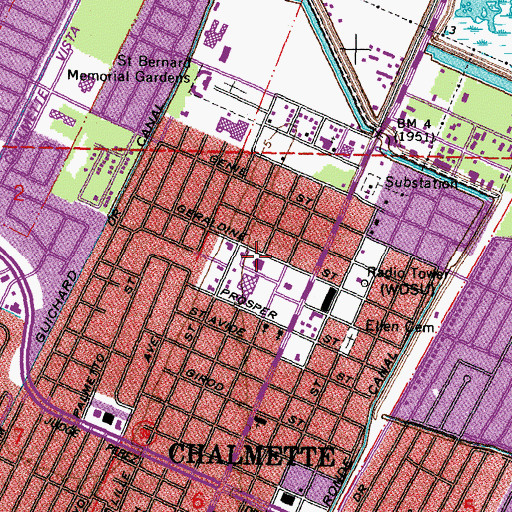 Topographic Map of Chalmette Post Office, LA