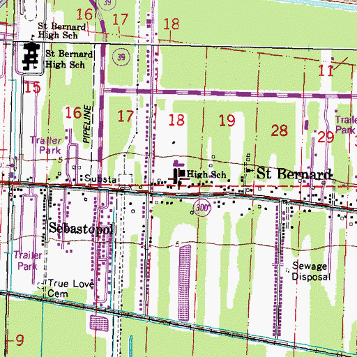 Topographic Map of Saint Bernard Post Office, LA