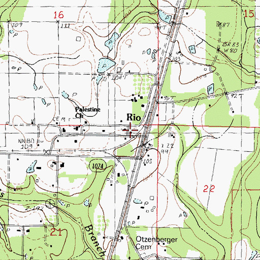 Topographic Map of Rio Post Office (historical), LA