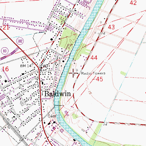 Topographic Map of KFMV-FM (Franklin), LA