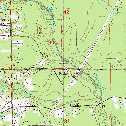Topographic Map of WKJN-FM (Hammond), LA