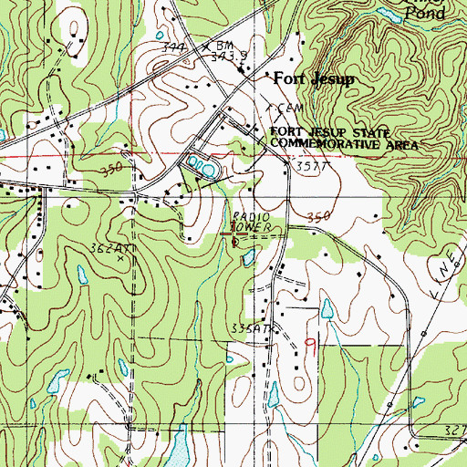 Topographic Map of KWLV-FM (Many), LA