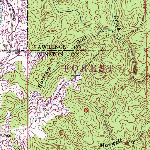 Topographic Map of Camp Maxwell, AL