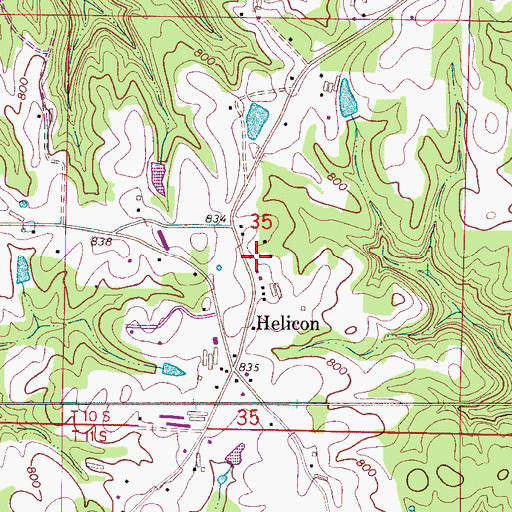 Topographic Map of Helicon Church, AL