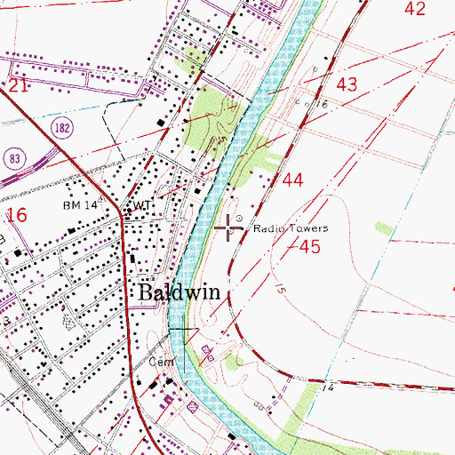 Topographic Map of KFRA-AM (Franklin), LA