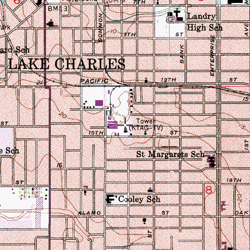 Topographic Map of KAOK-AM (Lake Charles), LA