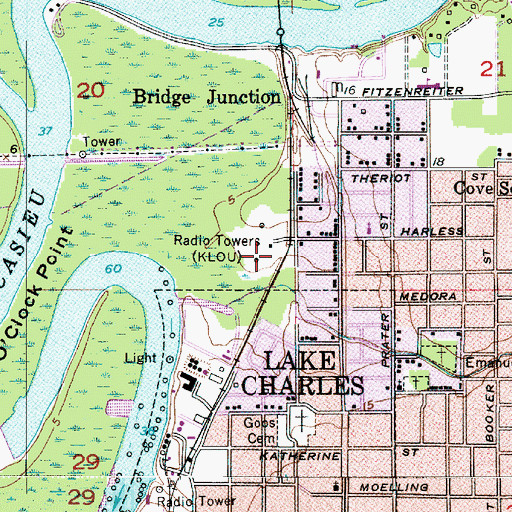 Topographic Map of KXZZ-AM (Lake Charles), LA