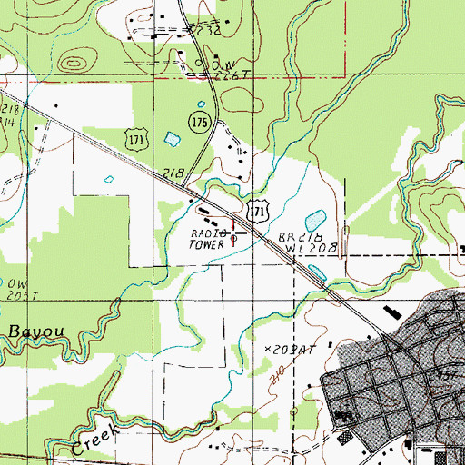 Topographic Map of KWLA-AM (Many), LA