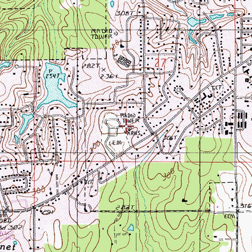 Topographic Map of KRUS-AM (Ruston), LA