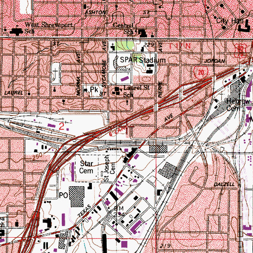 Topographic Map of KRMD-AM (Shreveport), LA