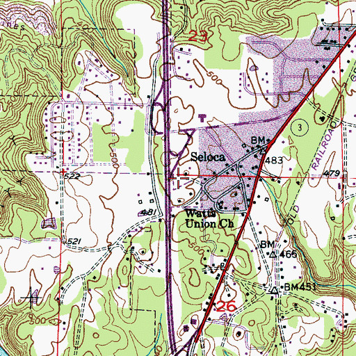 Topographic Map of Watt Mine, AL