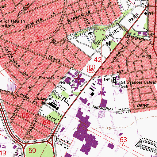 Topographic Map of Saint Francis Cabrini Hospital Heliport, LA