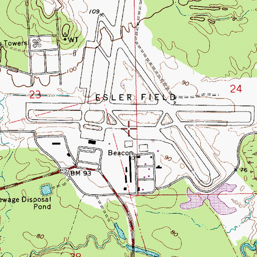 Topographic Map of Esler Regional Airport, LA