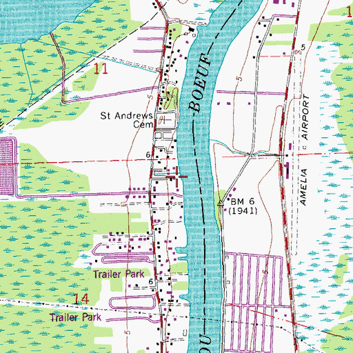 Topographic Map of Bayou Boeuf Seaplane Base, LA
