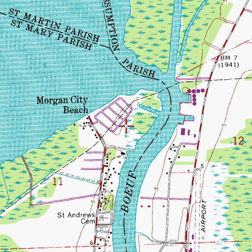 Topographic Map of Lake Palourde Base Heliport, LA