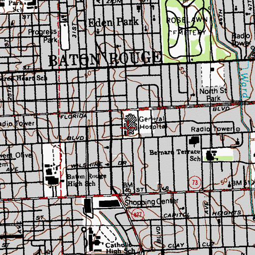 Topographic Map of Baton Rouge General Hospital Heliport, LA