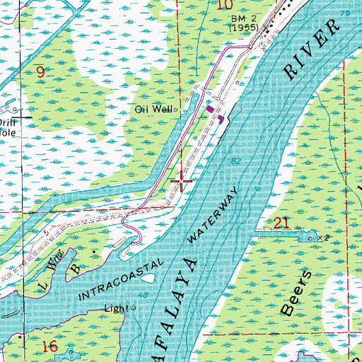 Topographic Map of Berwick Shore Base Heliport, LA
