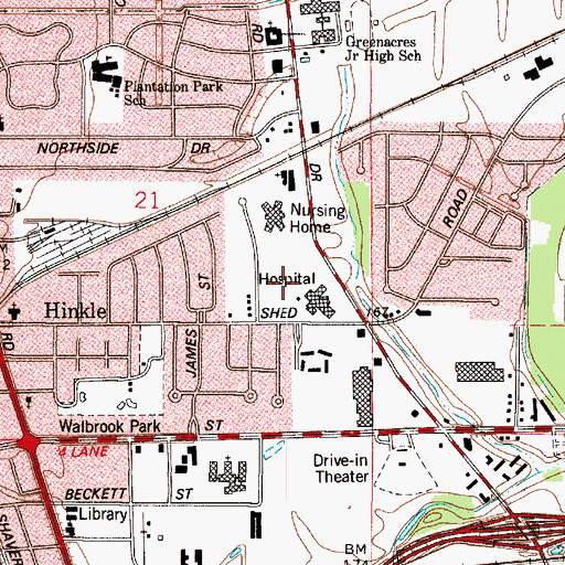 Topographic Map of Bossier Medical Center Heliport, LA