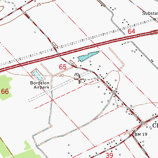 Topographic Map of Bordelon Airpark, LA