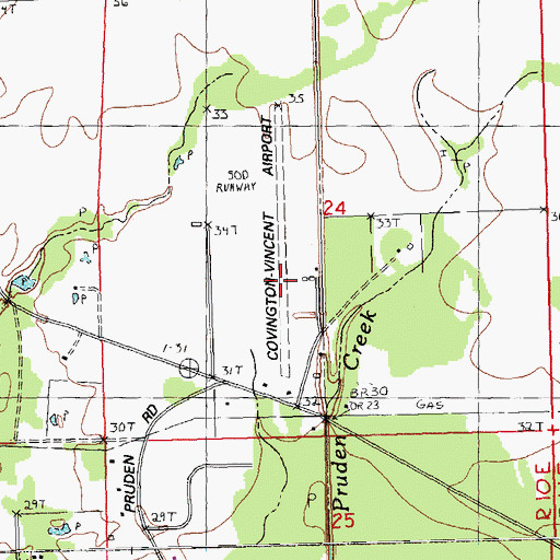 Topographic Map of Covington-Vincent Airport, LA