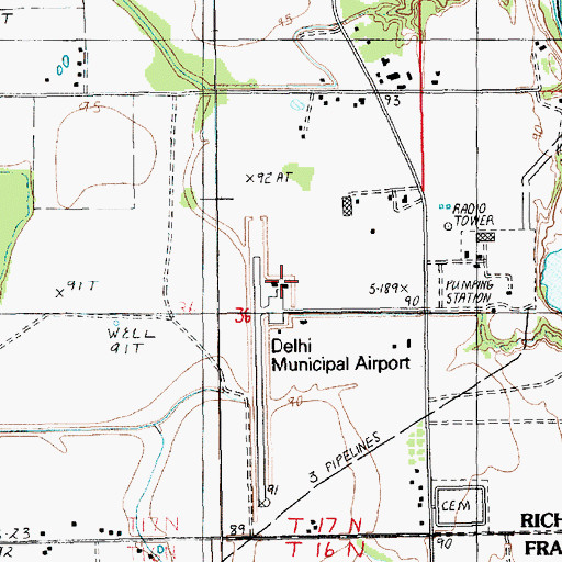 Topographic Map of Delhi Municipal Airport, LA