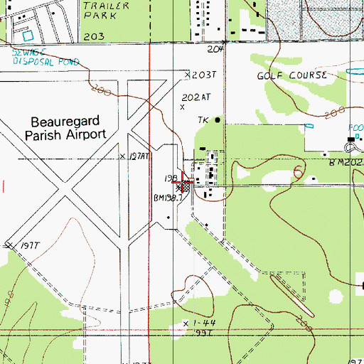Topographic Map of Beauregard Regional Airport, LA