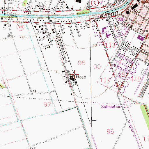 Topographic Map of Prevost Memorial Hospital Heliport, LA