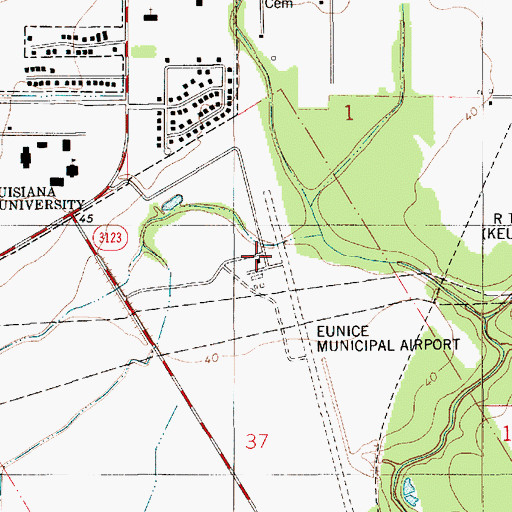 Topographic Map of Eunice Airport, LA